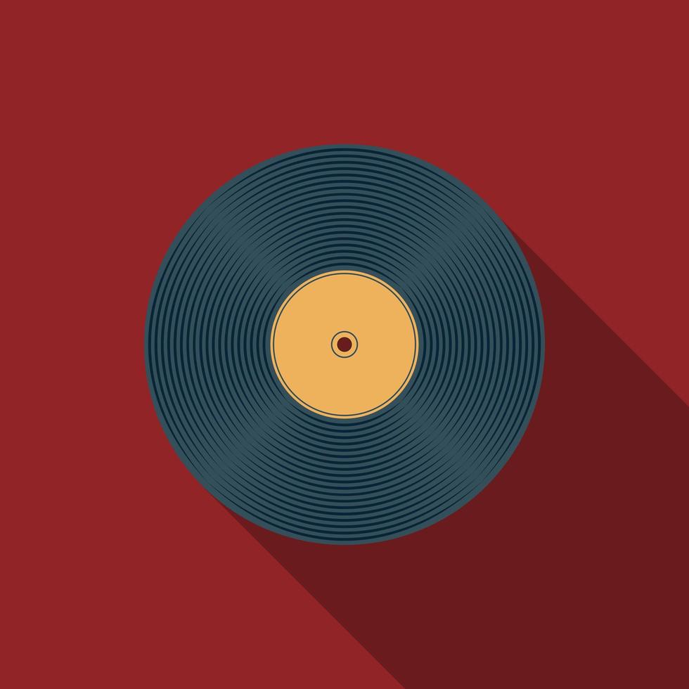 icono de disco de vinilo de vector de diseño plano con larga sombra