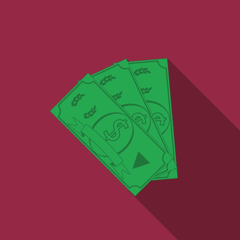 Flat design vector money icon with long shadow