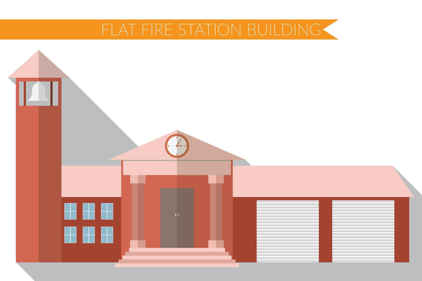 Flat design modern vector illustration of fire station building icon, with long shadow