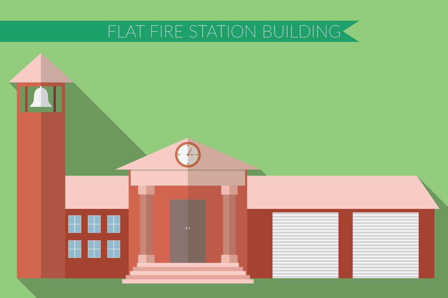 Ilustración de vector moderno de diseño plano del icono de edificio de la estación de bomberos, con una larga sombra sobre fondo de color