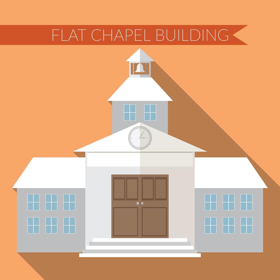 Flat design modern vector illustration of chapel or wedding church building icon, with long shadow on color background