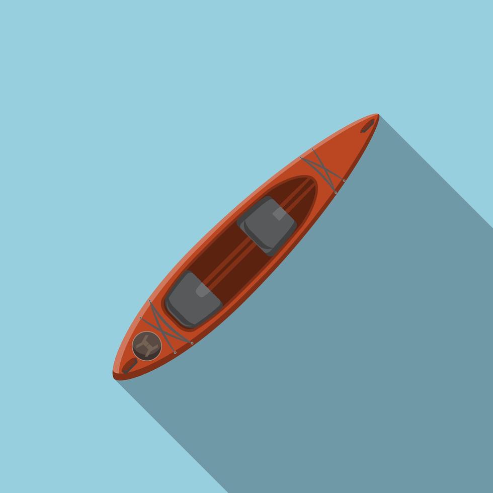 Flat design modern vector illustration of kayak icon, camping, hiking and extreme sports equipment with long shadow