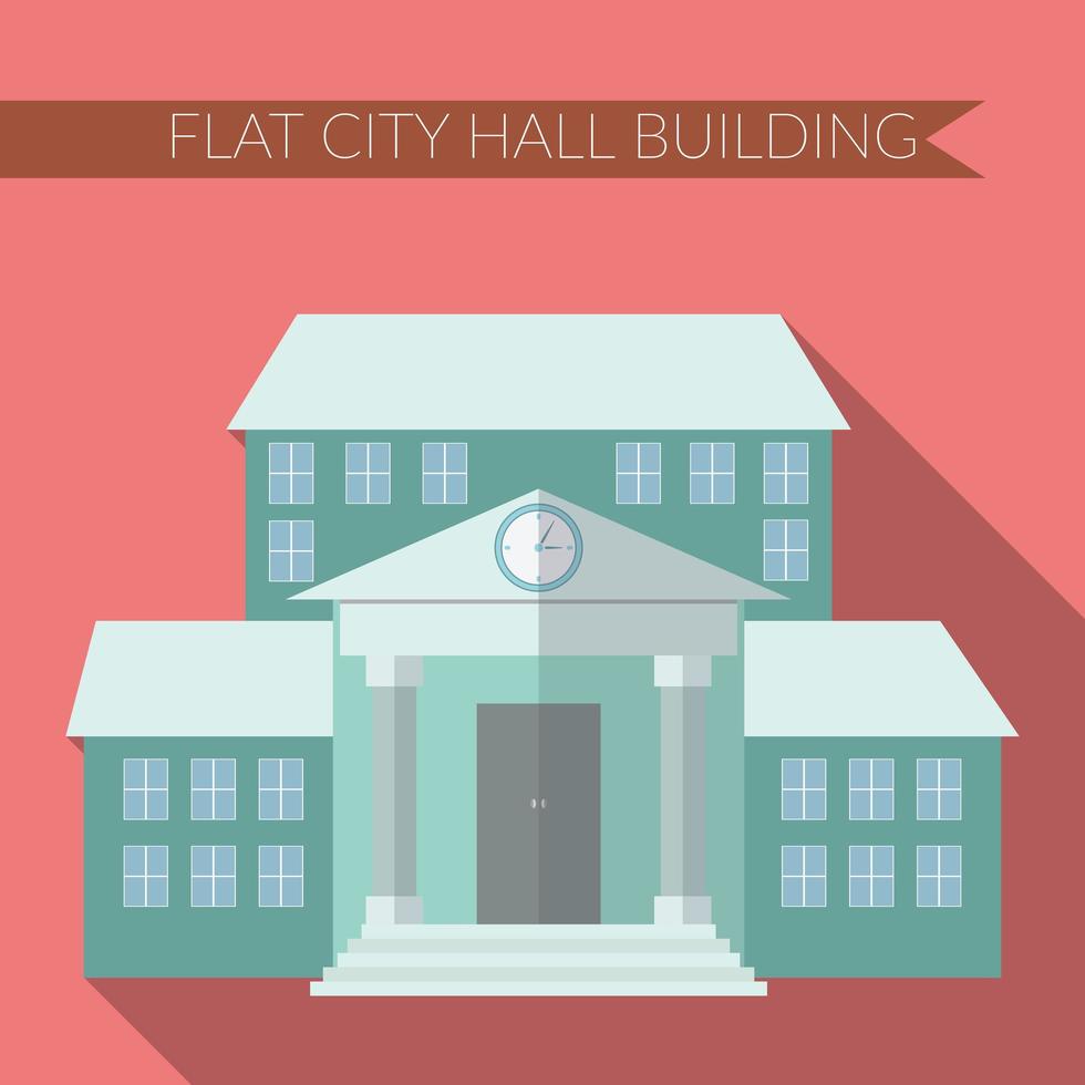 Flat design modern vector illustration of city hall building icon, with long shadow on color background