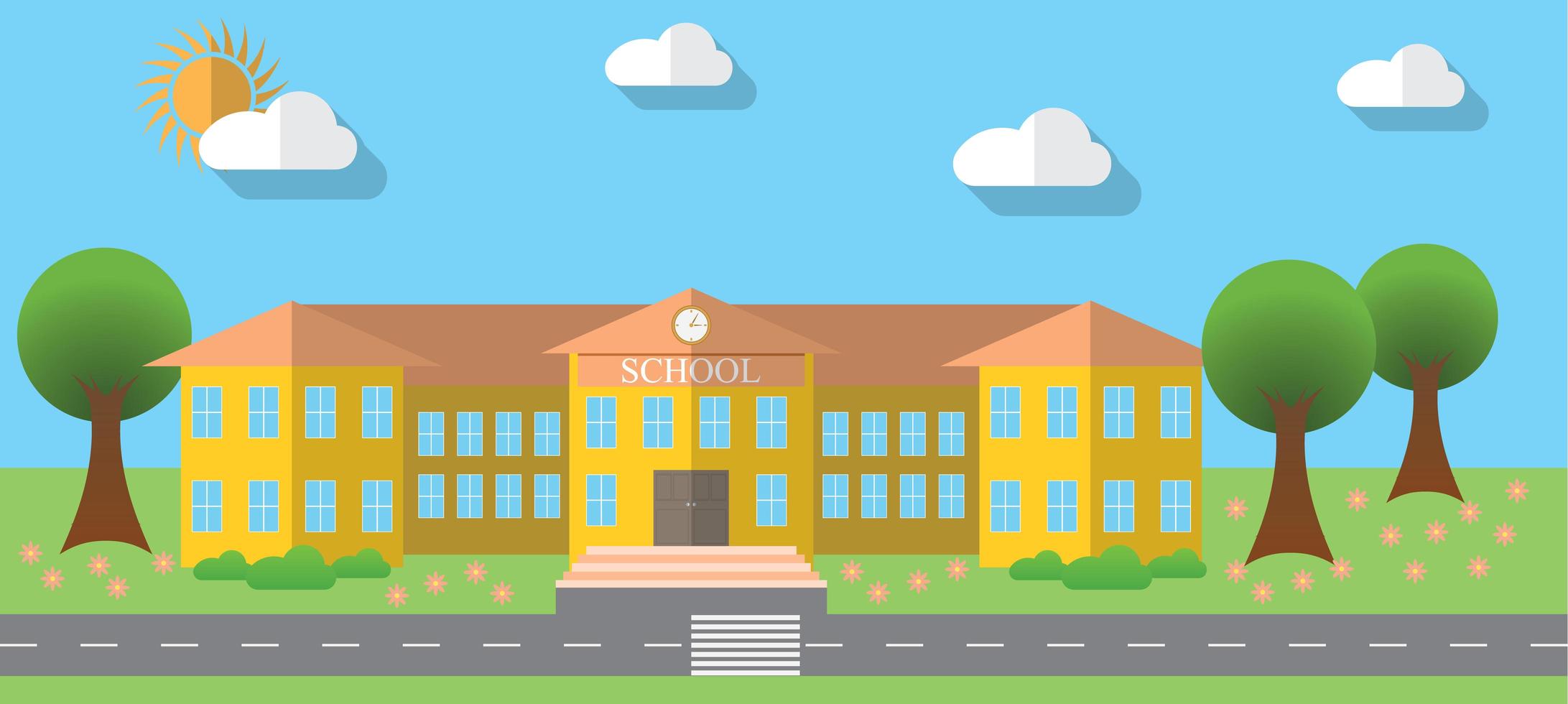 Flat design vector illustration of school building in flat design style, vector illustration