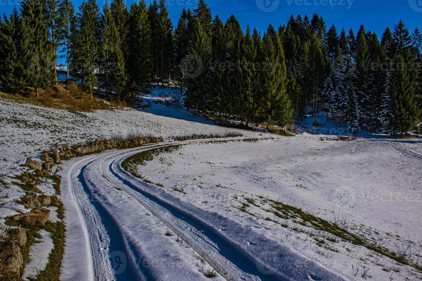 Tire tracks in snow photo