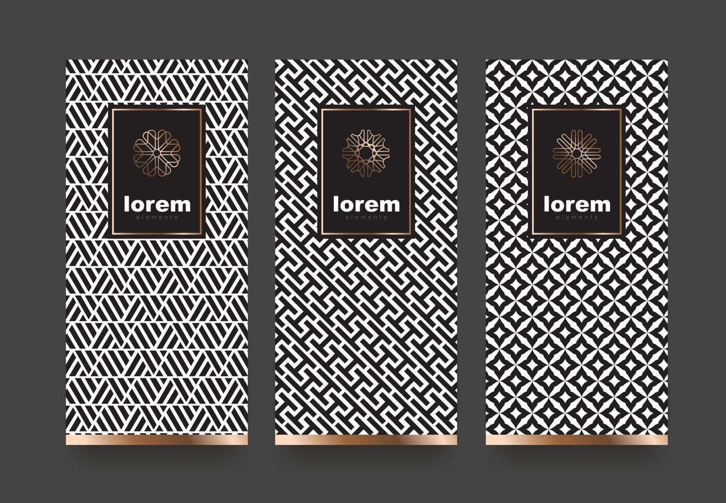conjunto de vectores de plantillas de embalaje patrón geométrico blanco y negro para productos de lujo