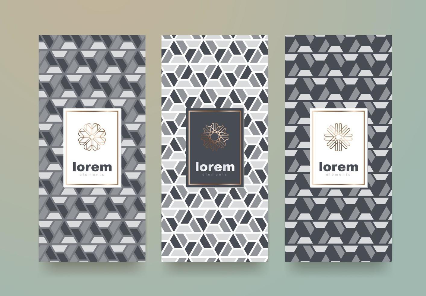 Vector set packaging templates black and white geometric pattern for luxury products