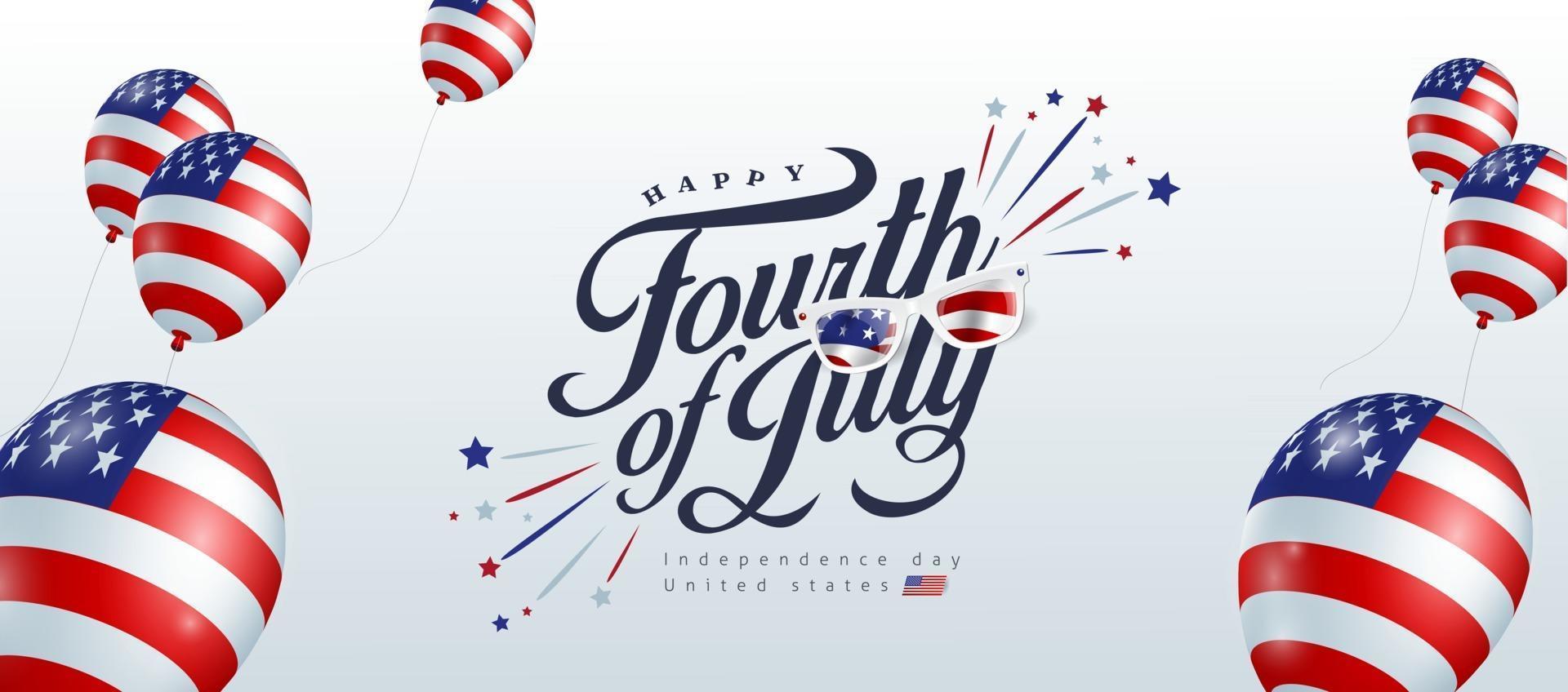 Independence day USA banner template american balloons flag decor vector