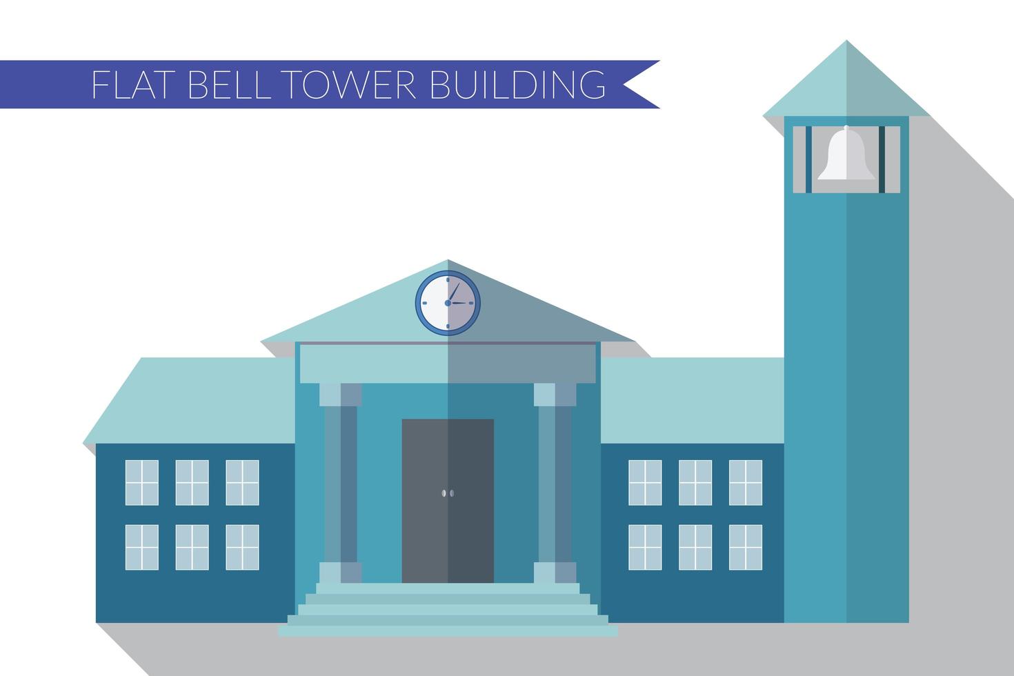 Flat design modern vector illustration of building with bell tower icon, with long shadow