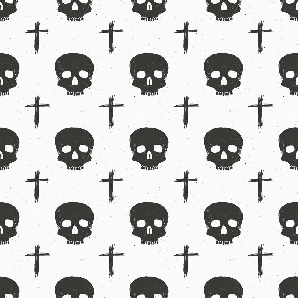 Skull and cross sumbol seamless pattern, hand drawn sketch vector illustration
