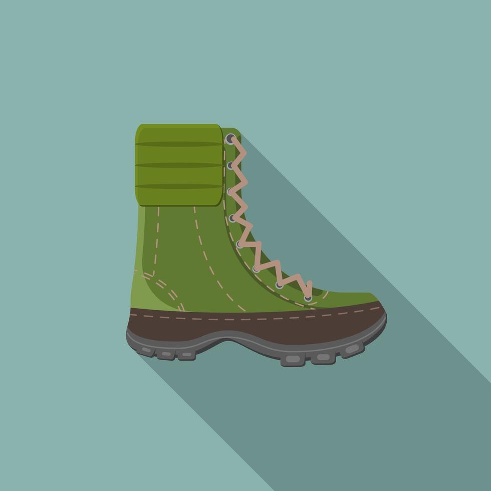 Ilustración de vector moderno de diseño plano de icono de bota de trekking, equipo de camping y senderismo con sombra larga