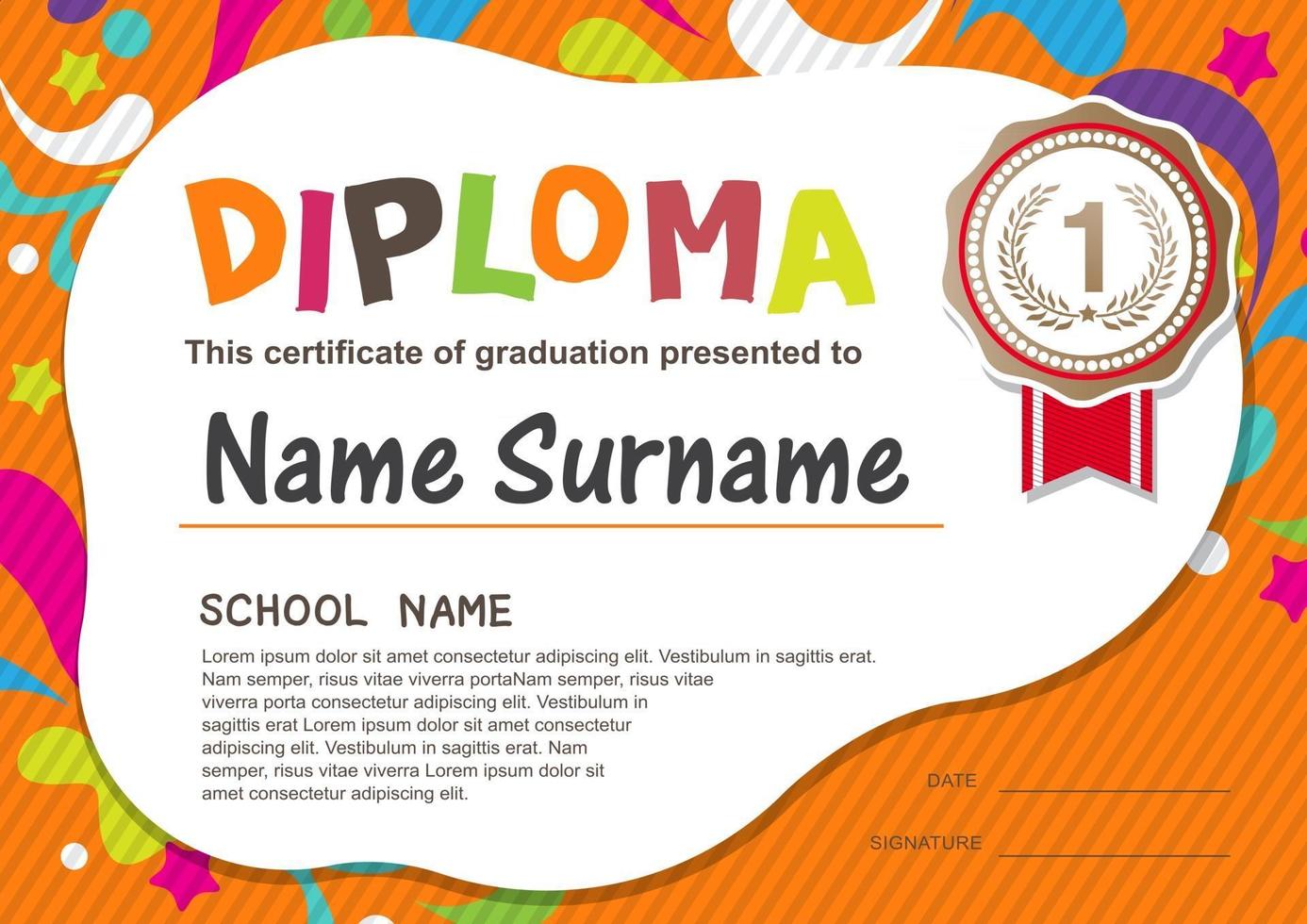 certificado de diploma para niños en edad preescolar vector