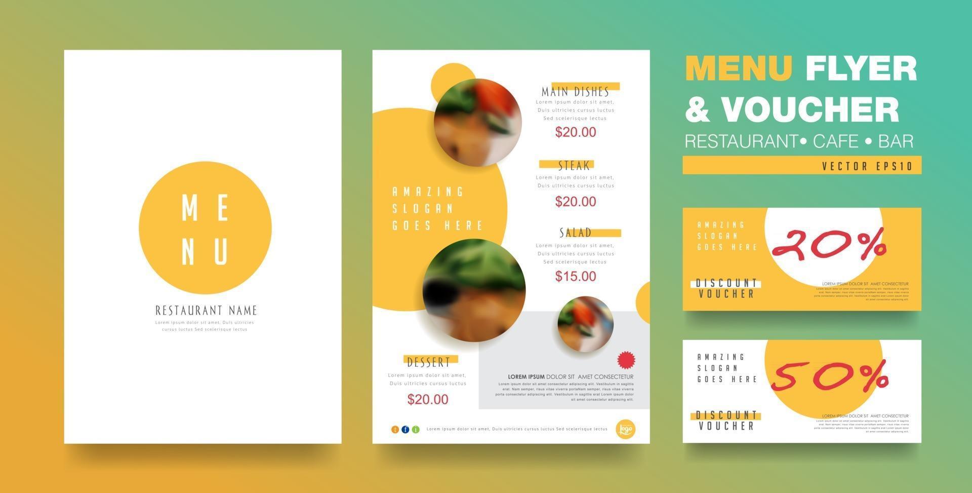 Menu flyer and voucher design template vector