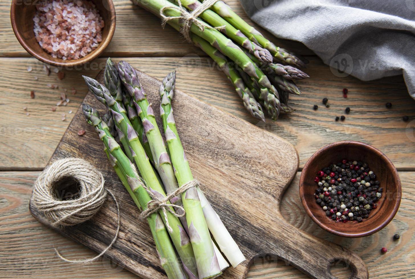 Bunches of green asparagus photo