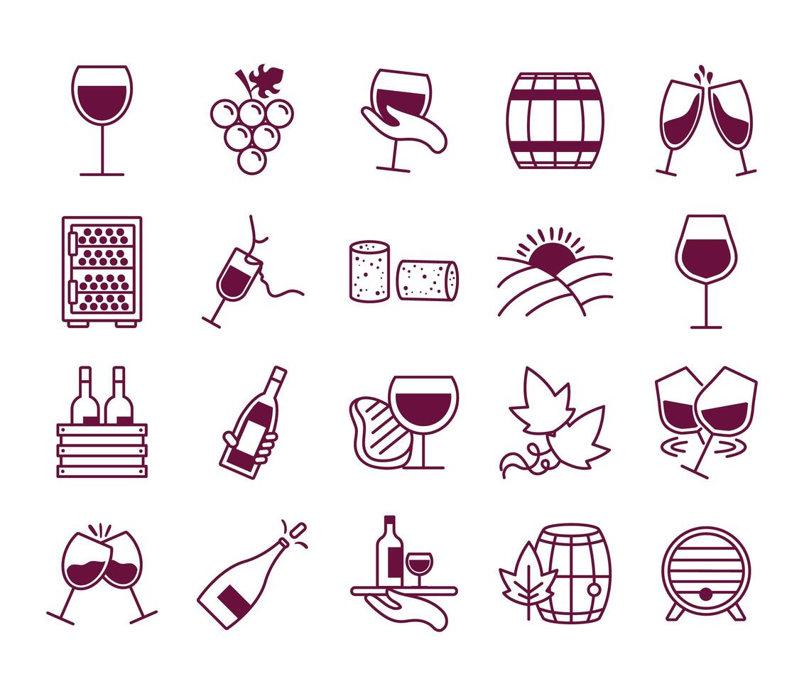bundle of twenty wine set collection icons vector