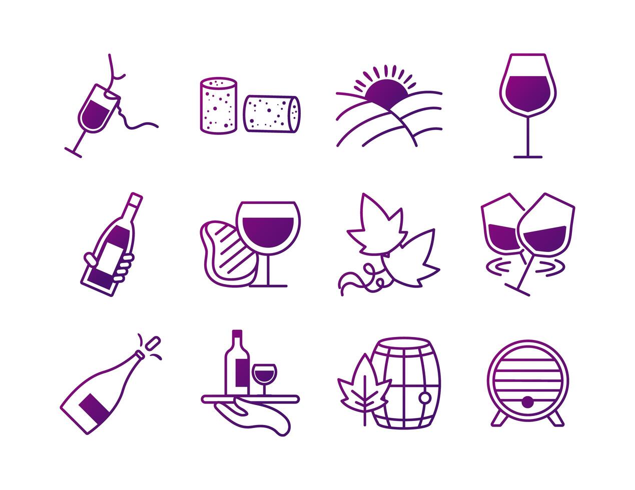 paquete de doce iconos de vino vector