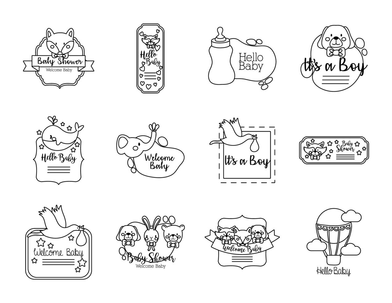 bundle of twelve baby shower set icons vector
