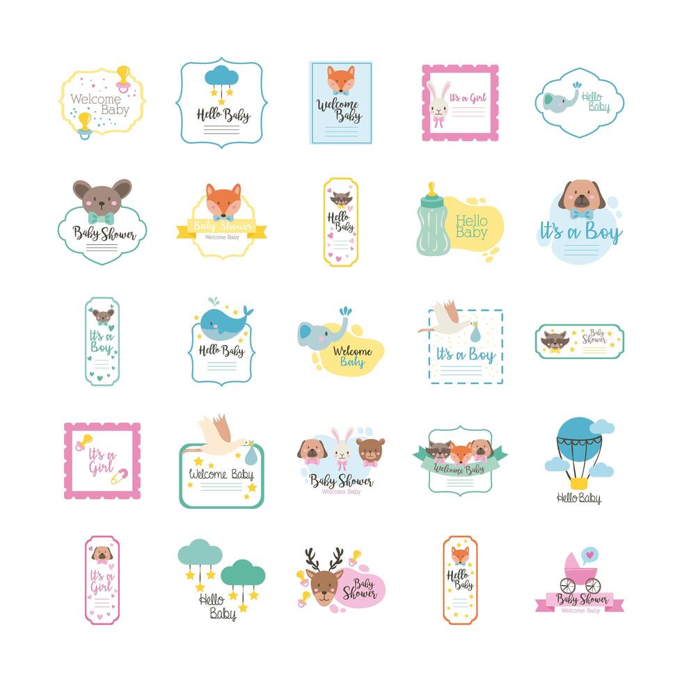 bundle of twenty five baby shower set collection icons vector