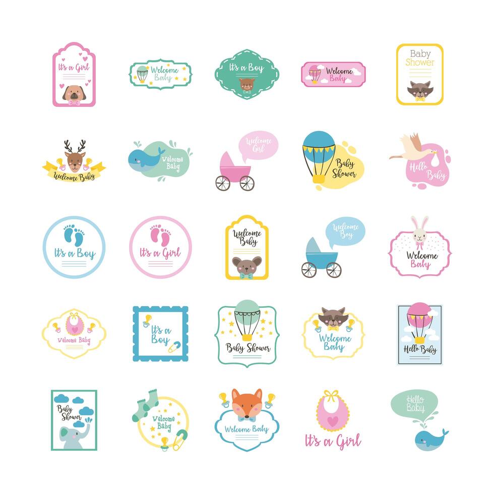 bundle of twenty five baby shower set icons vector