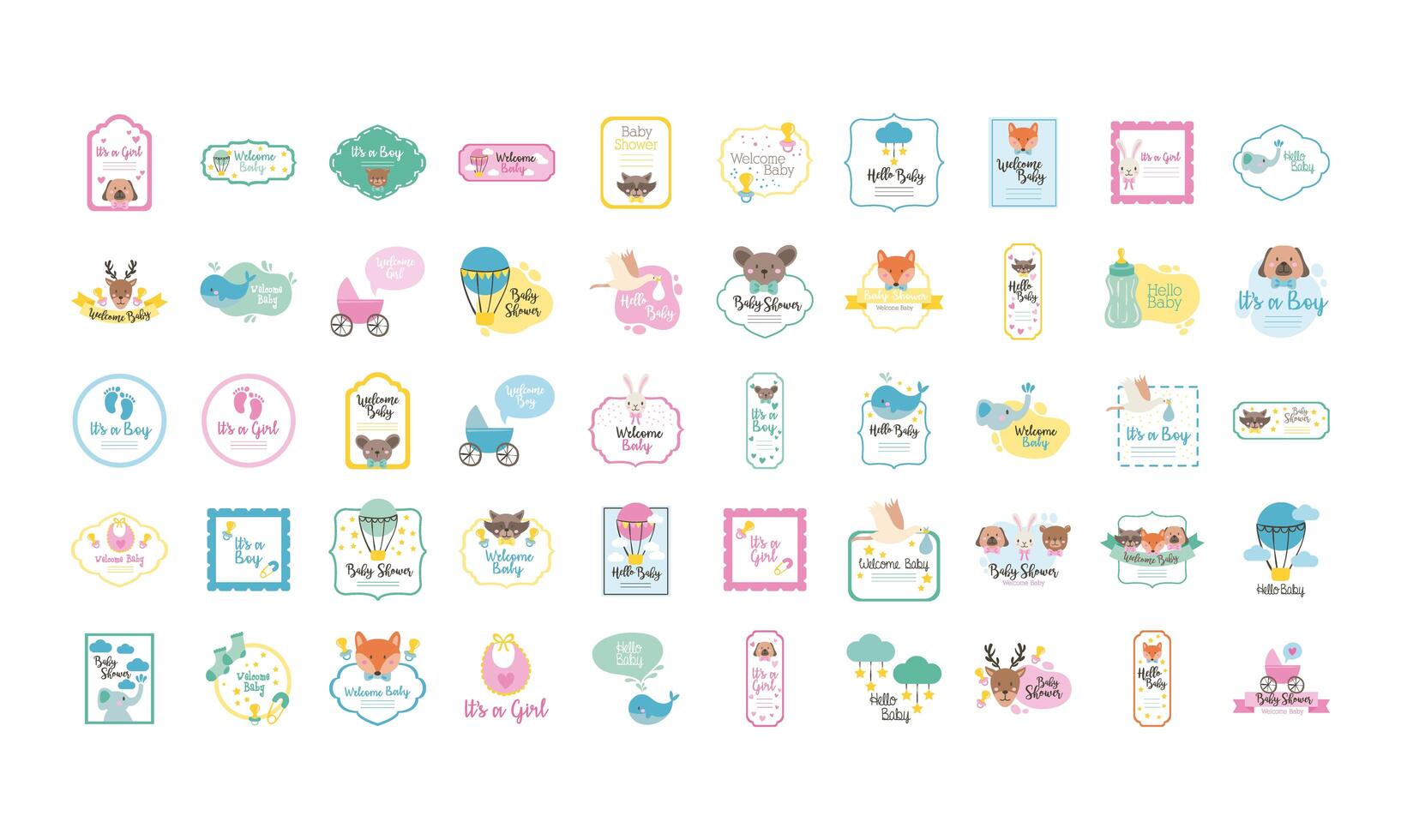 bundle of fifty baby shower set icons vector