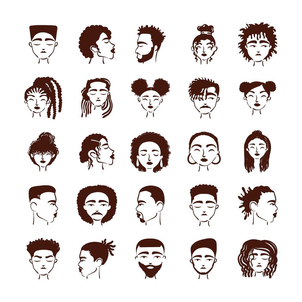 twenty five afro ethnic people avatars characters vector