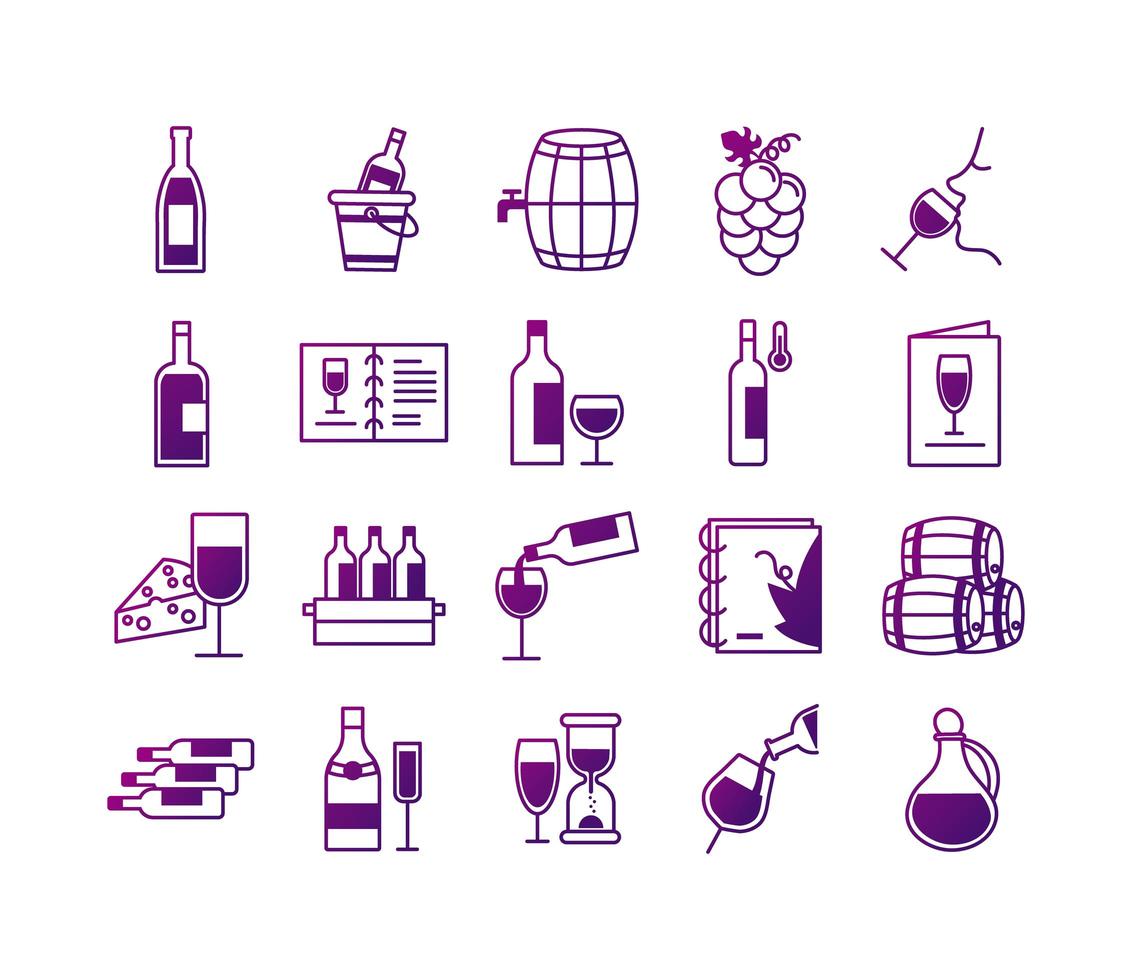 paquete de veinte vino set iconos vector