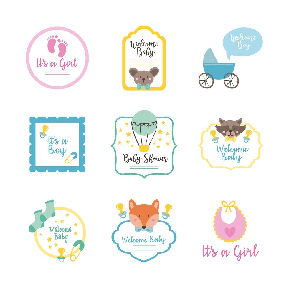 bundle of nine baby shower set icons vector