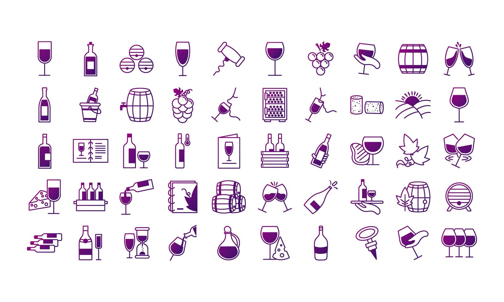 paquete de cincuenta iconos de set de vino vector