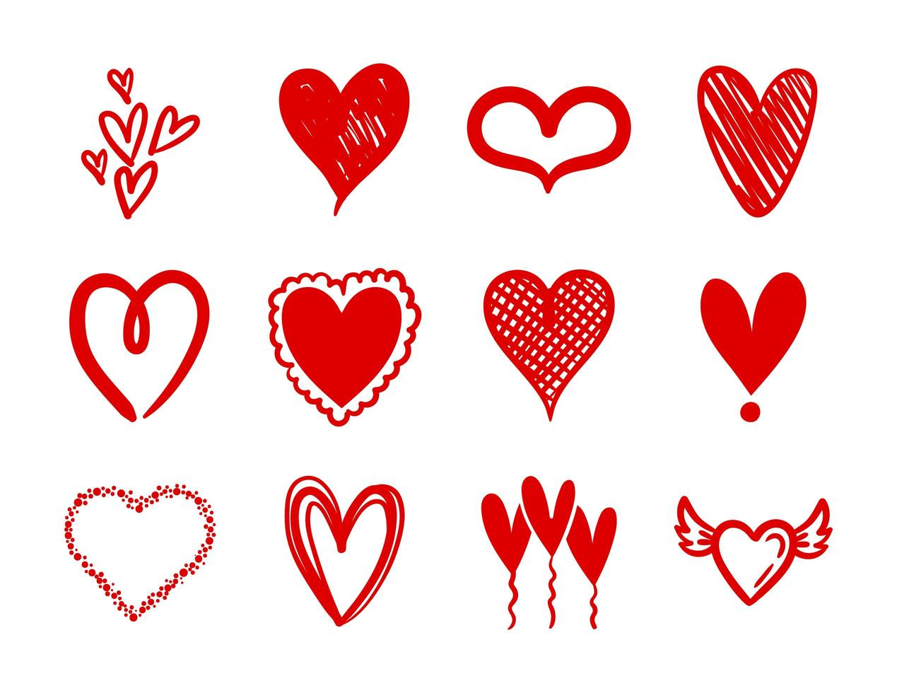 bundle of hearts love set icons vector