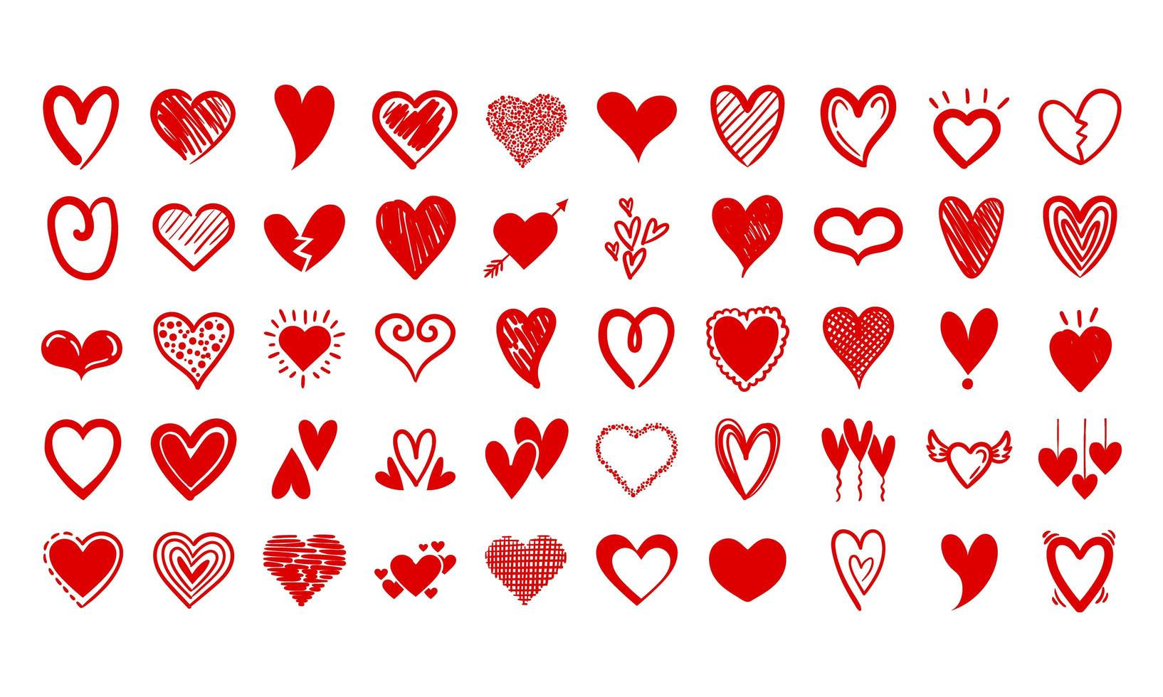 bundle of hearts love set icons vector