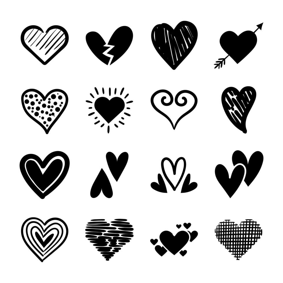 bundle of hearts love set icons vector