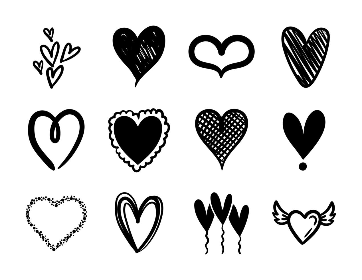 bundle of hearts love set icons vector