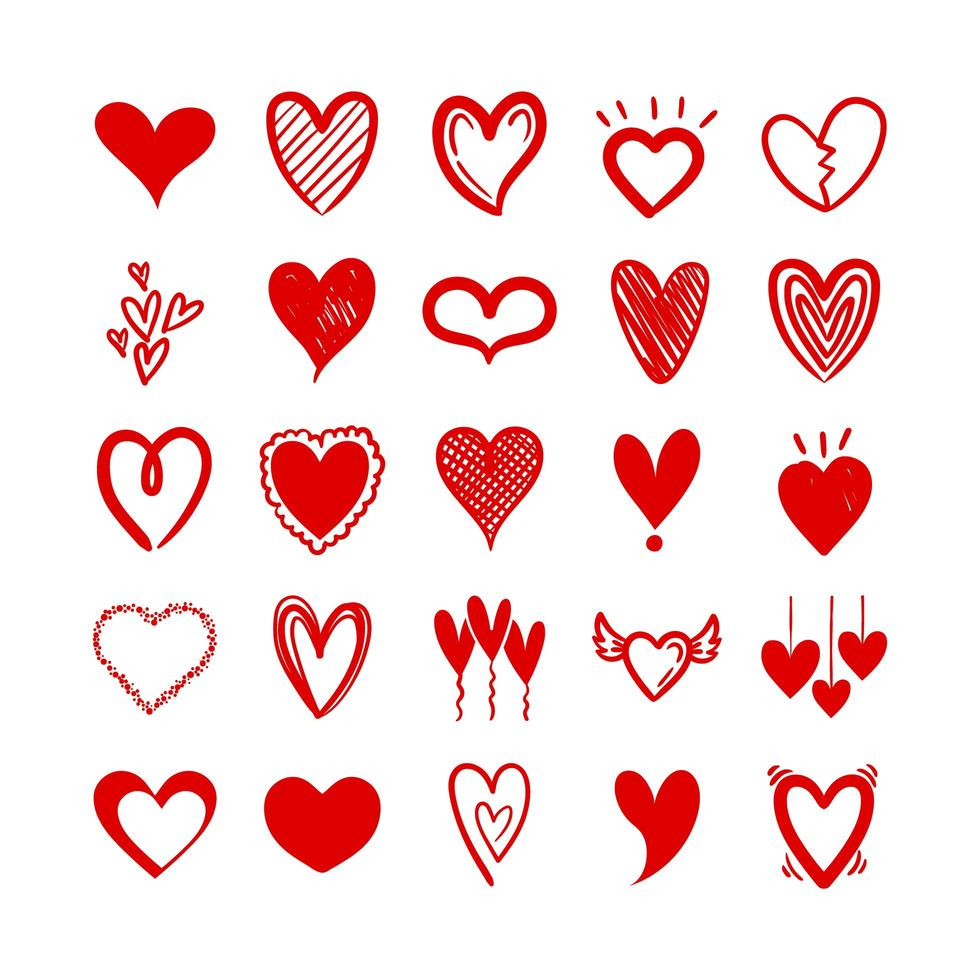 paquete de corazones amor establecer iconos vector