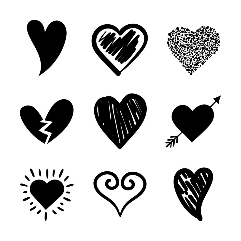 bundle of hearts love set icons vector