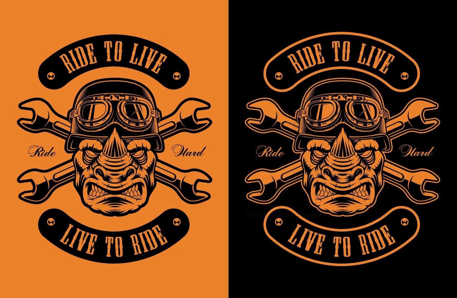 Black and orange vector illustration of a rhinoceros biker