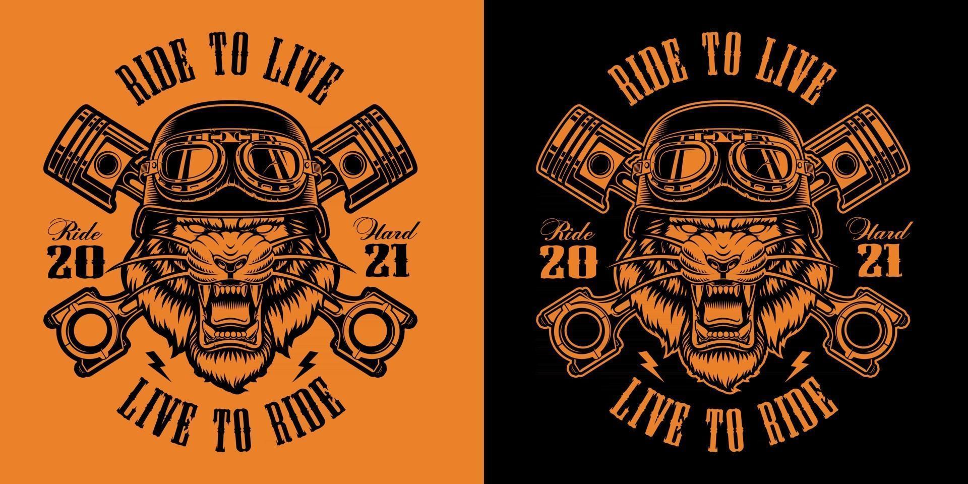 Black and orange biker patch with a tiger biker vector