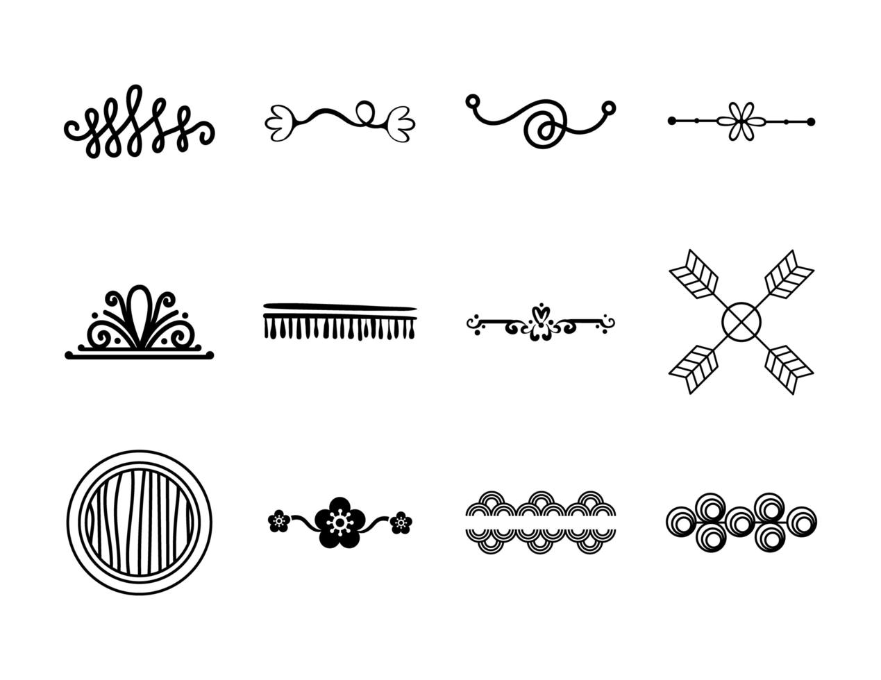 bundle of decorative elements silhouettes vector