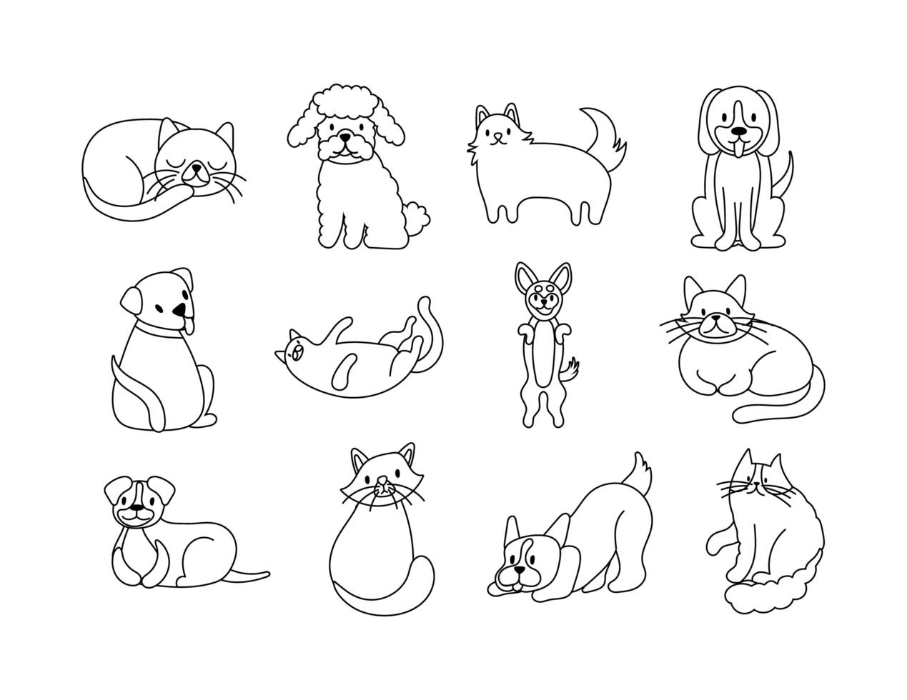 paquete de gatos y perros establecer iconos vector