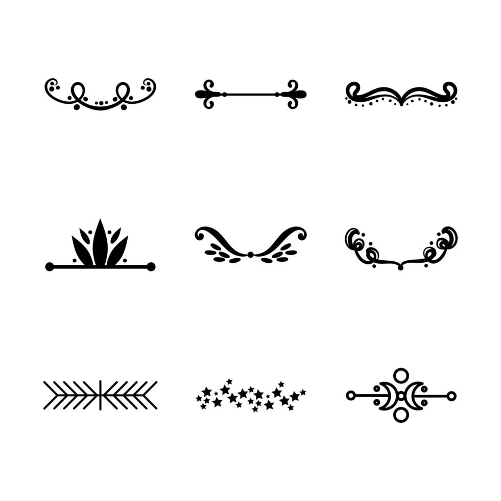 bundle of decorative elements silhouettes vector