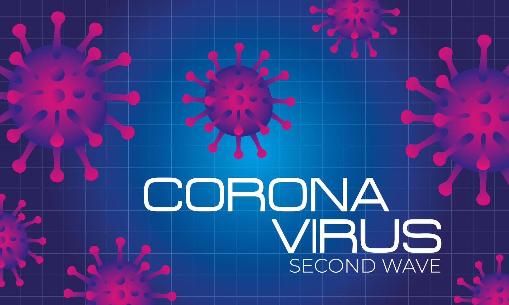 corona virus second wave poster with purple particles in blue background vector