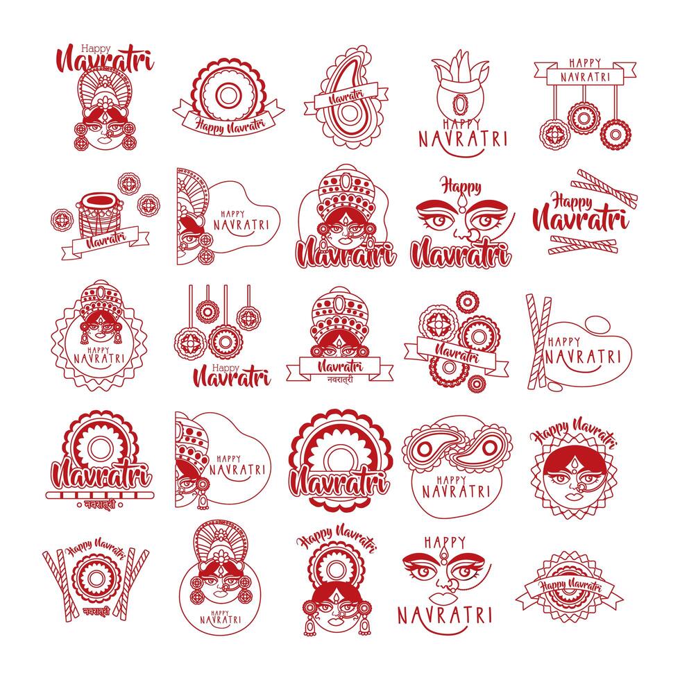 bundle of happy navratri celebration set icons vector