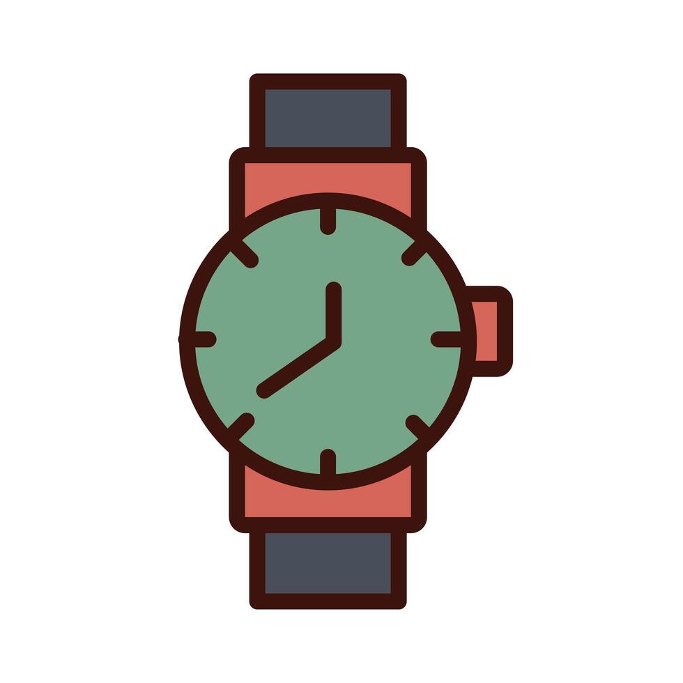 Reloj de pulsera, línea de reloj e icono de relleno. vector