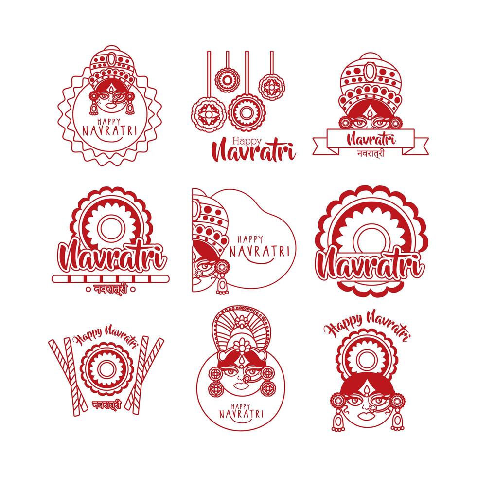 paquete de feliz celebración navratri establecer iconos vector