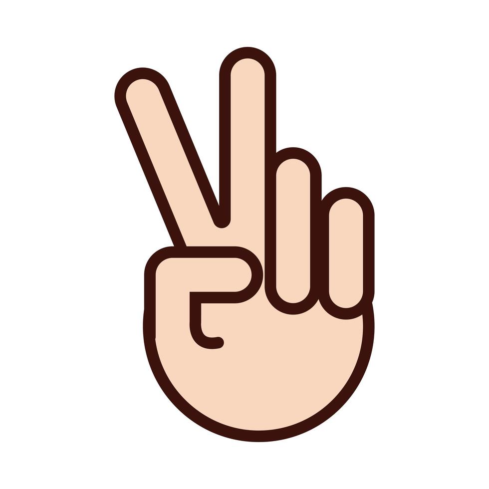 paz y amor, señal de mano, línea, y, relleno, icono vector