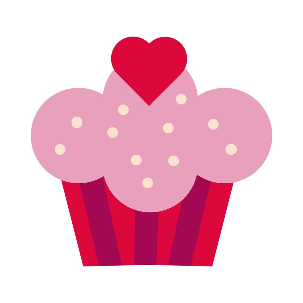 feliz día de san valentín dulce cupcake con corazón estilo plano vector
