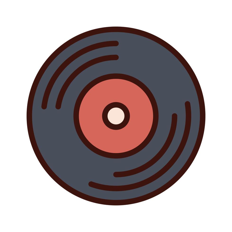 Línea de grabación de disco de vinilo de música e icono de relleno vector