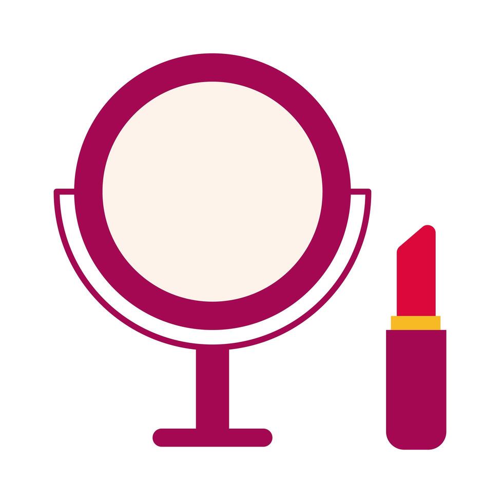 espejo y lápiz labial icono plano de maquillaje vector