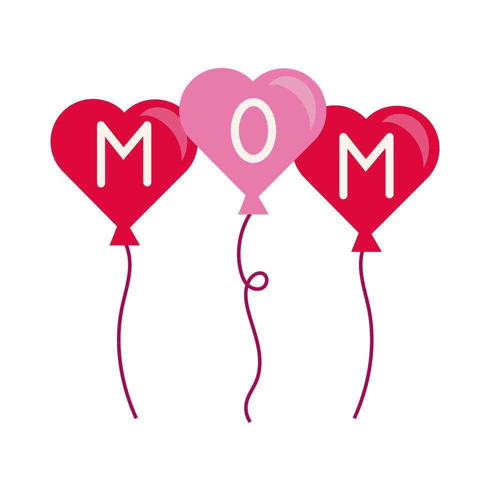 día de la madre corazones globos helio icono de estilo plano vector