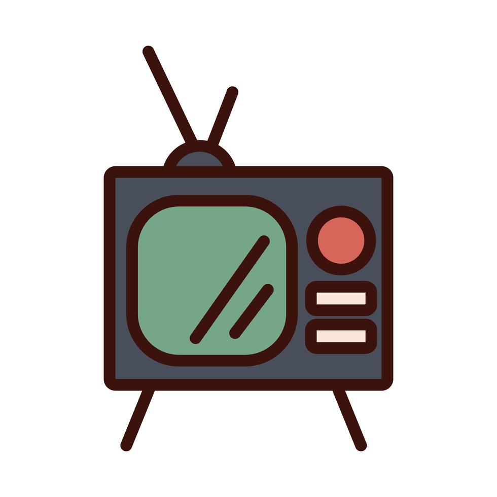 icono de estilo de relleno y línea de tv antigua vector