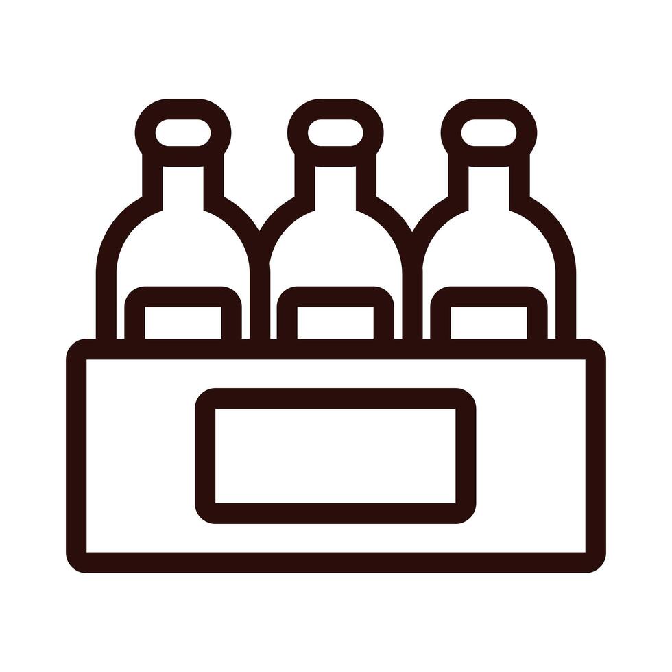 beers bottles in basket line style icon vector